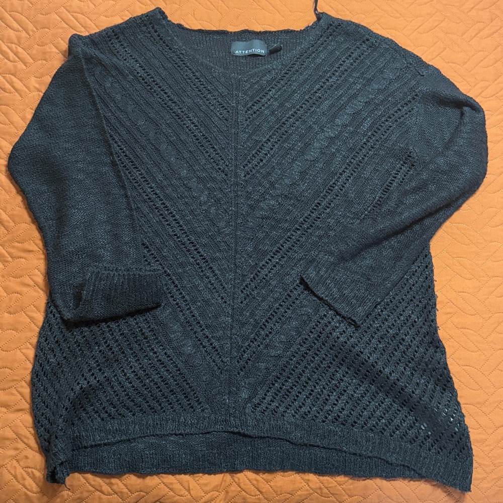 Attention Black V-Neck Open Knit Sweater Size US XL